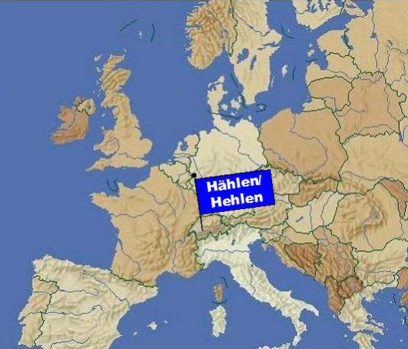 Lage der Herkunft der Hählen/Hehlen auf der Europakarte