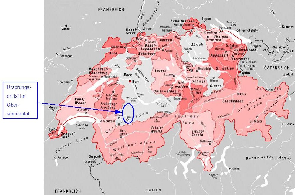 Lage der Herkunft der Hählen/Hehlen in der Schweiz